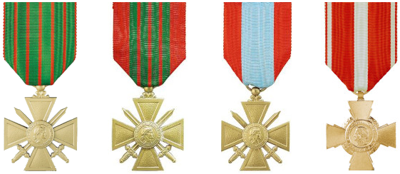 Croix de guerre 14-18, 39-45, des théâtres d'opérations extérieurs et croix de la valeur militaire