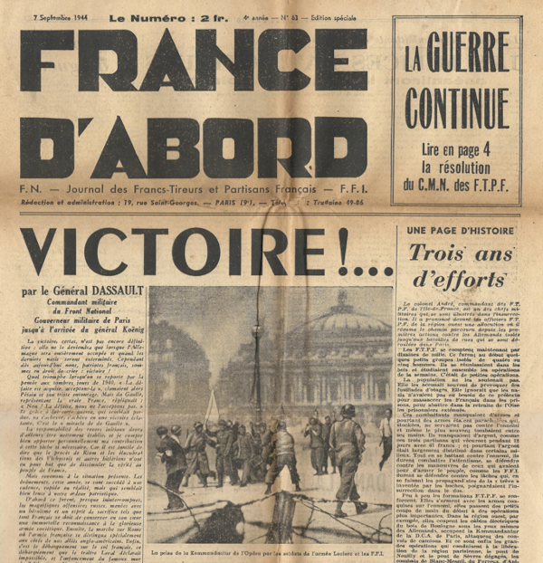 Journal des francs-tireurs et partisans français (mouvement de résistance communiste créé en octobre 1941)